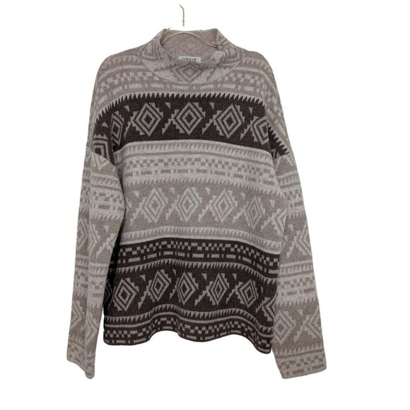 Orvis Sweaters - Orvis Aztec Sweater Womens Size Large Tan Wool Cashmere Knit Western Mock Neck